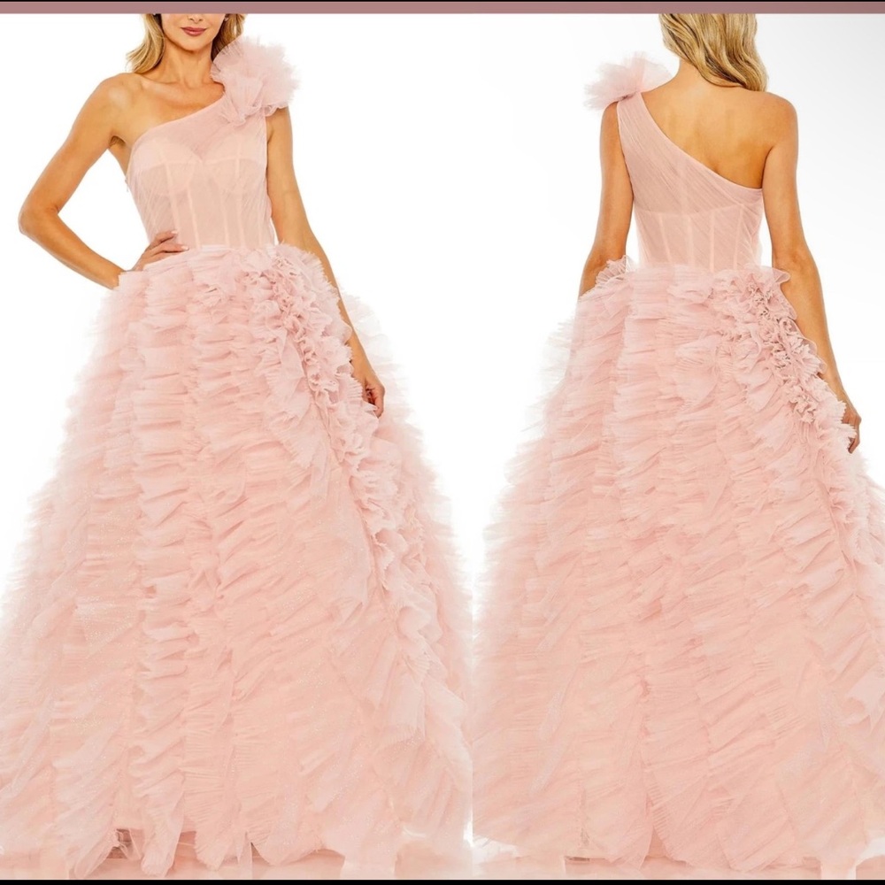 Blush wedding Elegant Pink One-Shoulder Gown